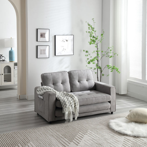 English Elm 3 Fold Sofa Convertible Futon Couch Sleeper SofaBed Compact Space-Saving Pull-Out Loveseat Velvet Linen Upholstery Light Gray W1628119838