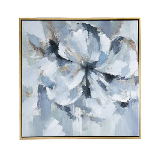 English Elm 39.5" Square Abstract Floral Oil Painting Gold Framed Canvas Wall Art for Living Room Blue+Grey W2078130297
