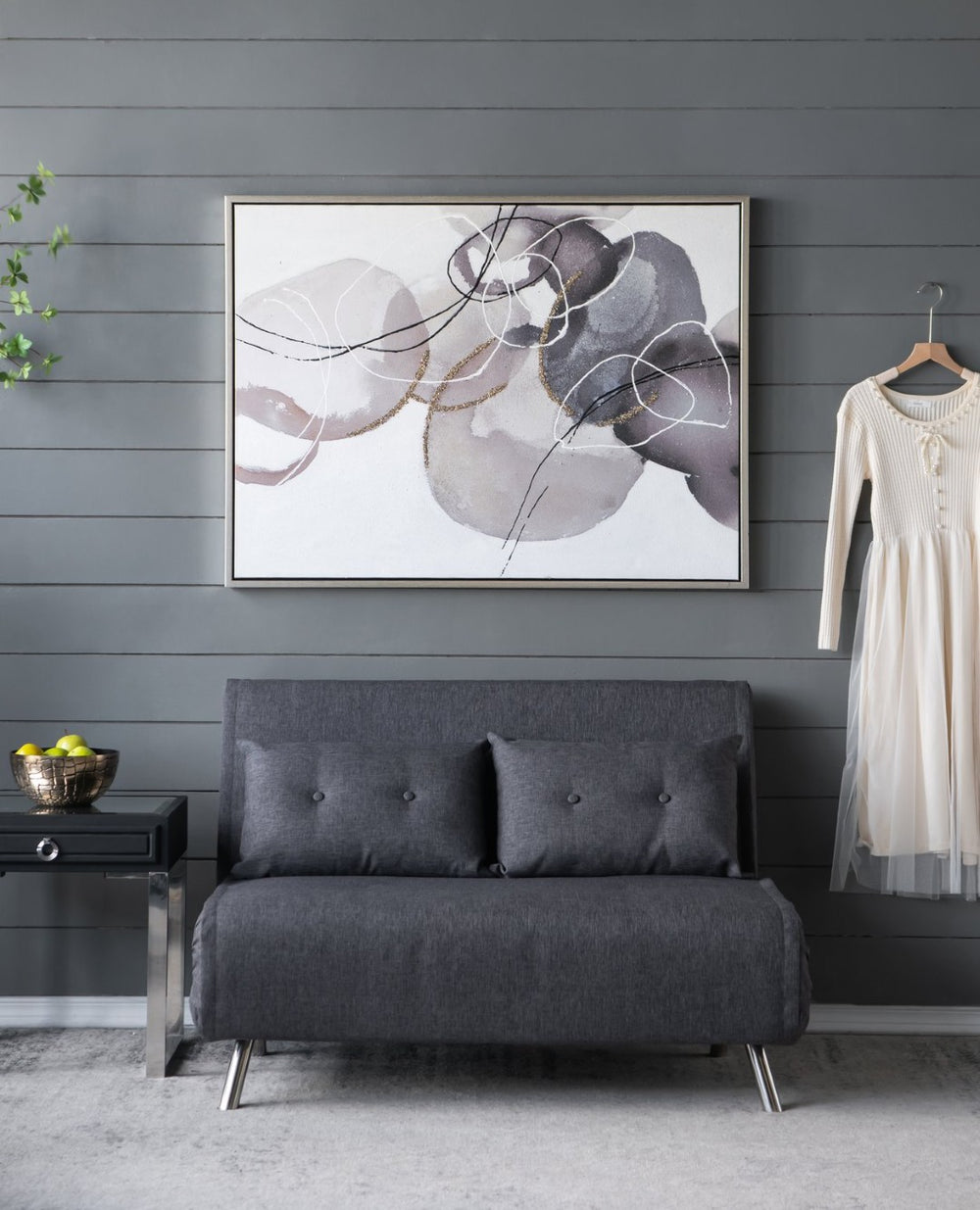 English Elm 47" Hand Painted Abstract Canvas Wall Art Gray Silver Brown Watercolor Texture Gallery Wrap W2078130307