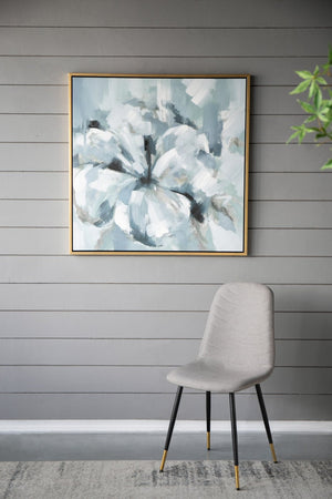 English Elm 39.5" Square Abstract Floral Oil Painting Gold Framed Canvas Wall Art for Living Room Blue+Grey W2078130297