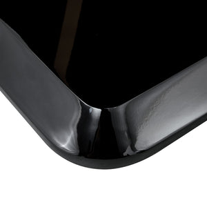 English Elm Modern Black Gold Tempered Glass Dining Table with V-shaped Legs Seats Four W1151S03969