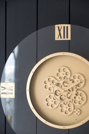 English Elm 23.5" Oversized Acrylic Wall Clock with Silent Moving Gears and Gold Roman Numerals W2078130296