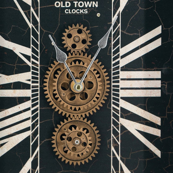 English Elm Decorative Steampunk Table Clock with Exposed Golden Gears and Roman Numeral Dial W2078130304