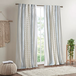 English Elm Cotton Imani Printed Window Panel with Tufted Chenille Stripe, Lined Ivory Navy 50x84 Drapery Multicolor 10.24 L x 12.2 W x 4.13 H B035129657