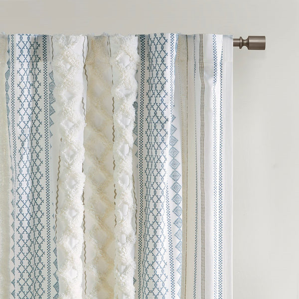 English Elm Cotton Imani Printed Window Panel with Tufted Chenille Stripe, Lined Ivory Navy 50x84 Drapery Multicolor 10.24 L x 12.2 W x 4.13 H B035129657