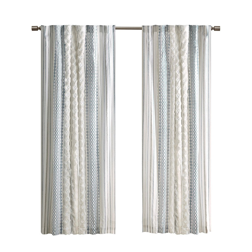 English Elm Cotton Imani Printed Window Panel with Tufted Chenille Stripe, Lined Ivory Navy 50x84 Drapery Multicolor 10.24 L x 12.2 W x 4.13 H B035129657