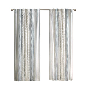 English Elm Cotton Imani Printed Window Panel with Tufted Chenille Stripe, Lined Ivory Navy 50x84 Drapery Multicolor 10.24 L x 12.2 W x 4.13 H B035129657