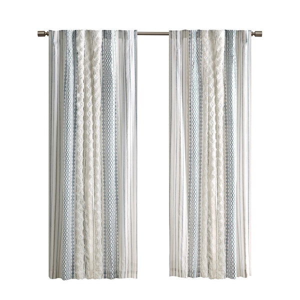 English Elm Cotton Imani Printed Window Panel with Tufted Chenille Stripe, Lined Ivory Navy 50x84 Drapery Multicolor 10.24 L x 12.2 W x 4.13 H B035129657