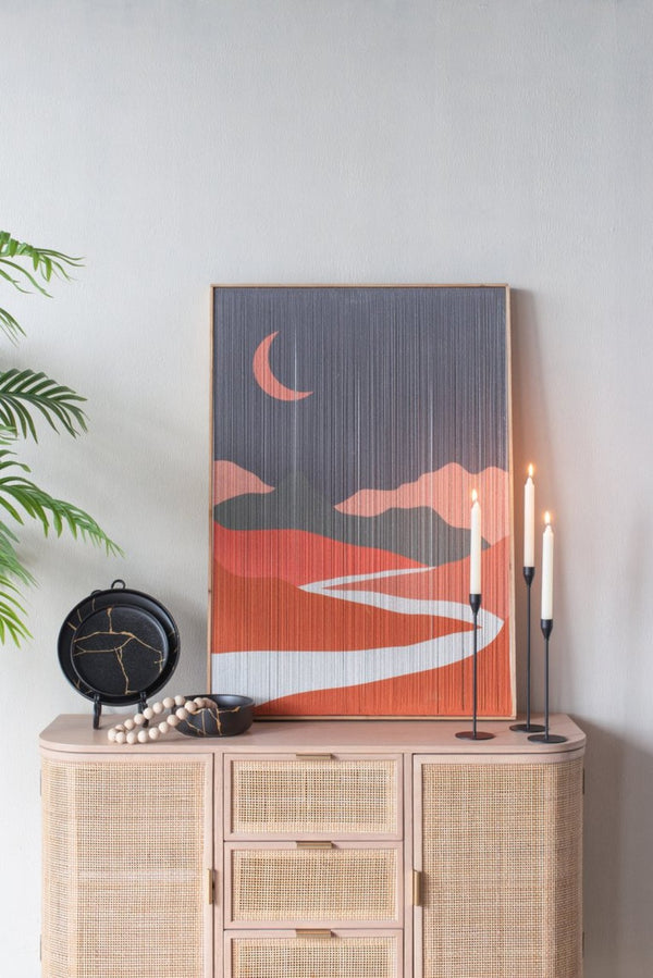 English Elm 26.5" Rectangular Tassel Diptych Wall Art Set Fir Frame Abstract Minimalist Panels W2078130302