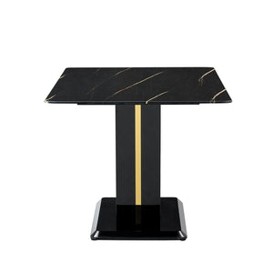 English Elm Modern Black Gold Tempered Glass Dining Table with V-shaped Legs Seats Four W1151S03969