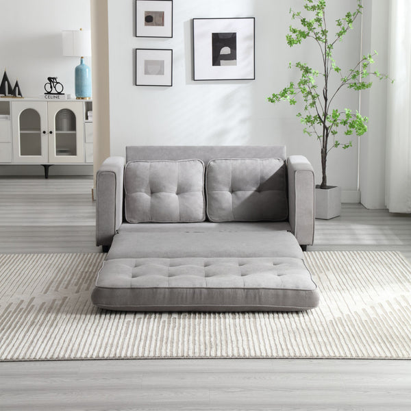 English Elm 3 Fold Sofa Convertible Futon Couch Sleeper SofaBed Compact Space-Saving Pull-Out Loveseat Velvet Linen Upholstery Light Gray W1628119838