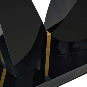 English Elm Modern Black Gold Tempered Glass Dining Table with V-shaped Legs Seats Four W1151S03969