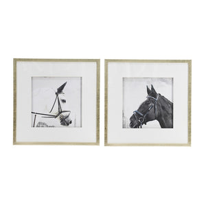 English Elm Set of 2 Black and White Horse Prints Gold Framed Wall Art for Living Room Decor W2078130276