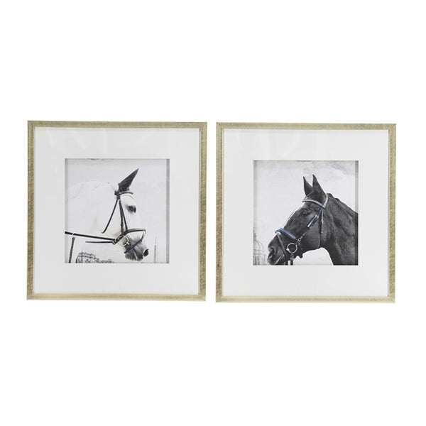 English Elm Set of 2 Black and White Horse Prints Gold Framed Wall Art for Living Room Decor W2078130276