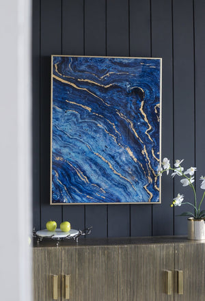 English Elm Set of 2 Gold Framed Blue Marbled Art Panels Diptych for Living Room Walls W2078130282