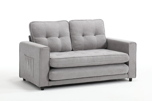 English Elm 3 Fold Sofa Convertible Futon Couch Sleeper SofaBed Compact Space-Saving Pull-Out Loveseat Velvet Linen Upholstery Light Gray W1628119838