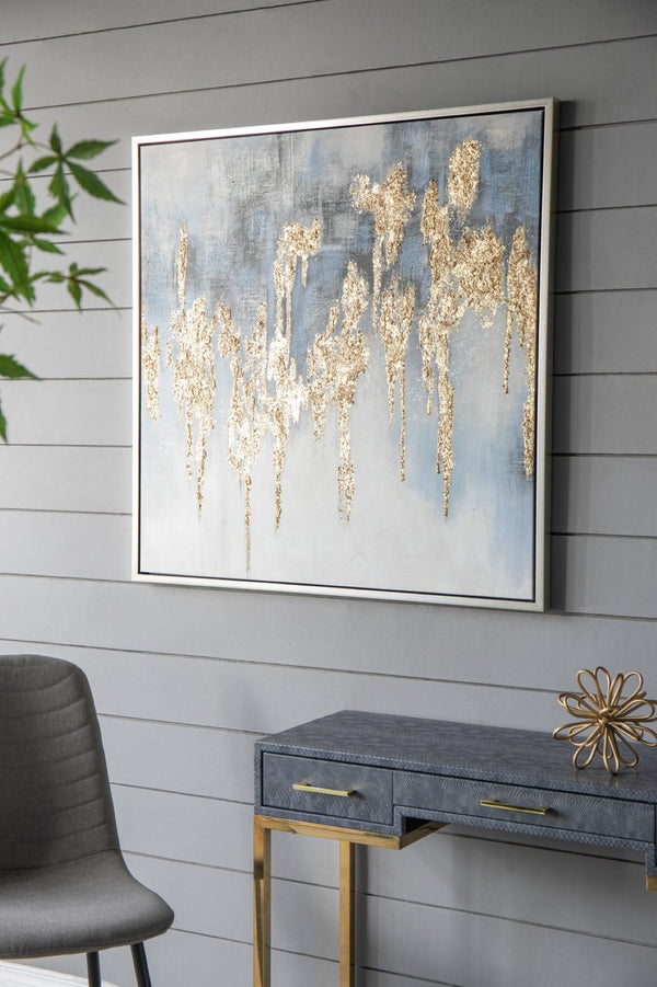English Elm 39.5" Square Abstract Floral Oil Painting Gold Framed Canvas Wall Art for Living Room Multicolor W2078130299