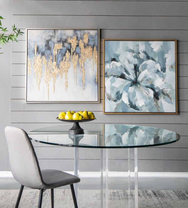 English Elm 39.5" Square Abstract Floral Oil Painting Gold Framed Canvas Wall Art for Living Room Multicolor W2078130299