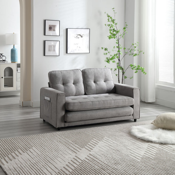 English Elm 3 Fold Sofa Convertible Futon Couch Sleeper SofaBed Compact Space-Saving Pull-Out Loveseat Velvet Linen Upholstery Light Gray W1628119838