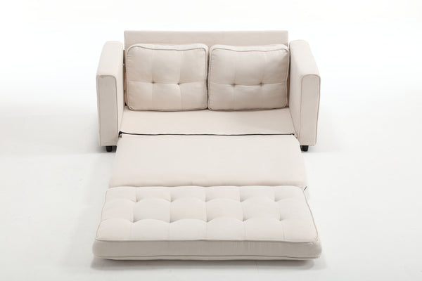 English Elm 3 Fold Sofa Convertible Futon Couch Sleeper SofaBed Compact Space-Saving Pull-Out Loveseat Velvet Linen Upholstery Beige W1628119839