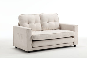English Elm 3 Fold Sofa Convertible Futon Couch Sleeper SofaBed Compact Space-Saving Pull-Out Loveseat Velvet Linen Upholstery Beige W1628119839