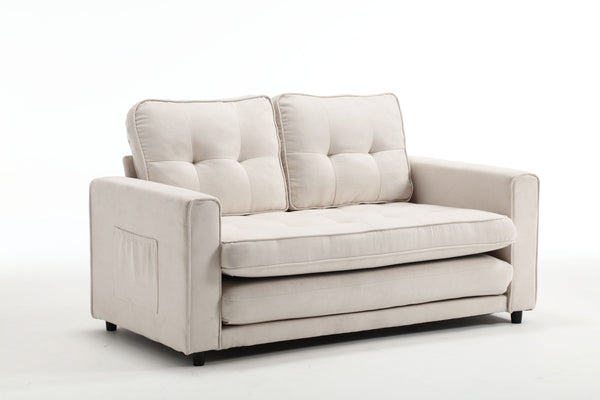 English Elm 3 Fold Sofa Convertible Futon Couch Sleeper SofaBed Compact Space-Saving Pull-Out Loveseat Velvet Linen Upholstery Beige W1628119839