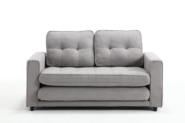 English Elm 3 Fold Sofa Convertible Futon Couch Sleeper SofaBed Compact Space-Saving Pull-Out Loveseat Velvet Linen Upholstery Light Gray W1628119838