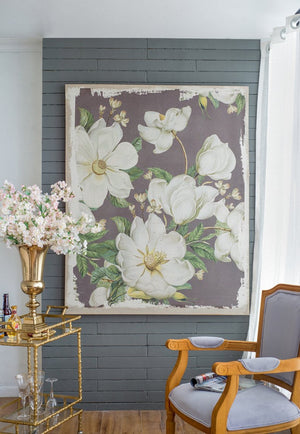 English Elm 48" Oversized Magnolia Botanical Canvas Print Moody Charcoal Gallery Wall Art W2078130285