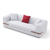 Modern Grey Sofa Couch with Contrast Color Saddle Leather Belt Design, 3-Seat for Living Room & Bedroom