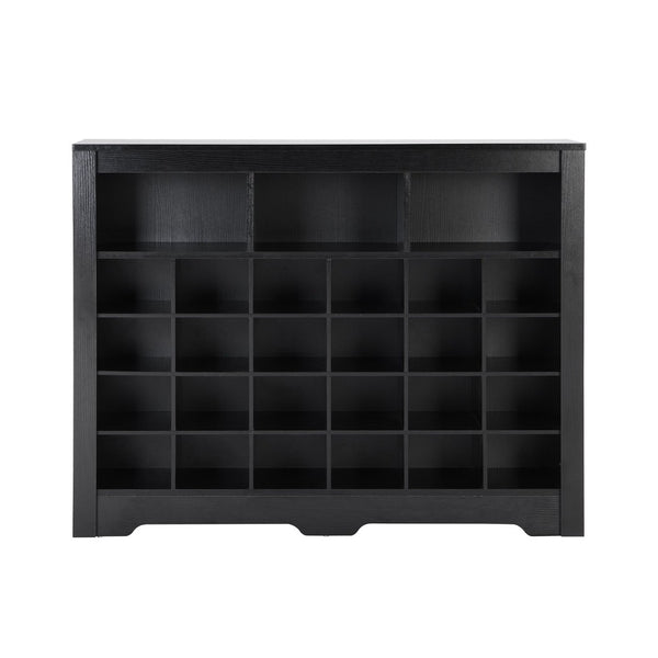 English Elm On-trend Rustic Brown Shoe Cubby Console Holds 24 Pairs with Curved Base Sideboard Black WF309308AAB