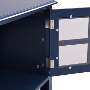 English Elm TV Stand with Modern Sleek Panel Design, Soft-Closing Drawers, Magnetic Doors & Sturdy Storage System Blue WF309280AAC