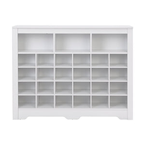 English Elm On-trend Rustic Brown Shoe Cubby Console Holds 24 Pairs with Curved Base Sideboard White WF309308AAK