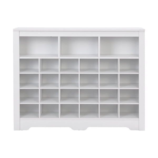 English Elm On-trend Rustic Brown Shoe Cubby Console Holds 24 Pairs with Curved Base Sideboard White WF309308AAK