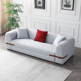 English Elm Modern Sofa Couch Contrast Color Saddle Leather Belt Design 3 Seat Sofa For Living Room Bedroom, Apartment, Grey