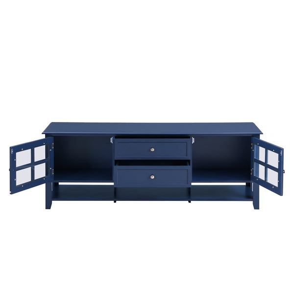 English Elm TV Stand with Modern Sleek Panel Design, Soft-Closing Drawers, Magnetic Doors & Sturdy Storage System Blue WF309280AAC