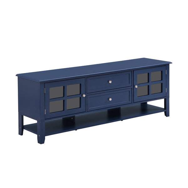 English Elm TV Stand with Modern Sleek Panel Design, Soft-Closing Drawers, Magnetic Doors & Sturdy Storage System Blue WF309280AAC