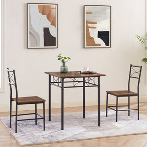 English Elm 3-piece Mid-century Dining Set with Steel Legs for Compact Kitchen Spaces W2167130688