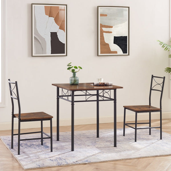 English Elm 3-piece Mid-century Dining Set with Steel Legs for Compact Kitchen Spaces W2167130688