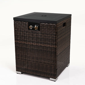 English Elm 22" 22" Propane Fire Pit Table 40,000 BTU with Glass Wind Guard, PE Wicker Base, Rain Cover, Lid W853120911