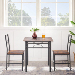 English Elm 3-piece Mid-century Dining Set with Steel Legs for Compact Kitchen Spaces W2167130688