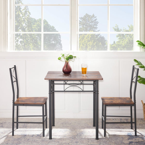 English Elm 3-piece Mid-century Dining Set with Steel Legs for Compact Kitchen Spaces W2167130688