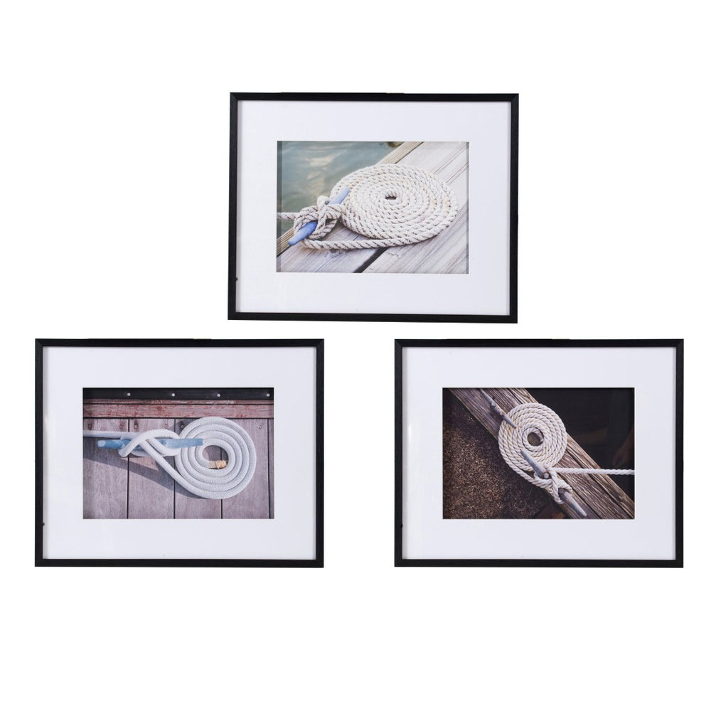 English Elm 30" Nautical Rope Knot Framed Print Set of 3 Black Gallery Wall Art Coastal Decor W2078130326