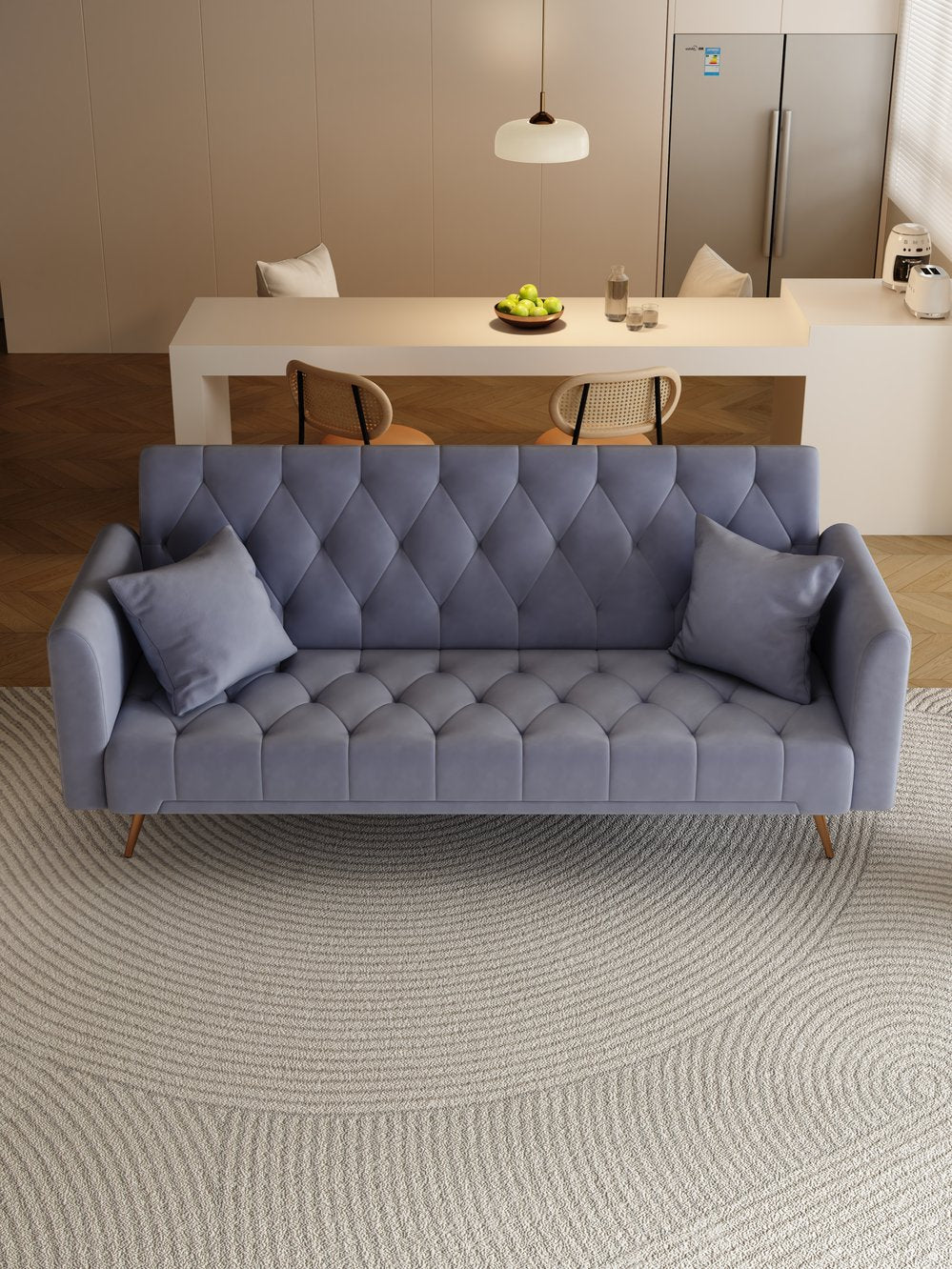 English Elm 71-inch Convertible Loveseat Sofa Velvet Green Pink Beige Blue Gray with Golden Legs, 600LB Capacity, Mid-Century Chic W1658127032