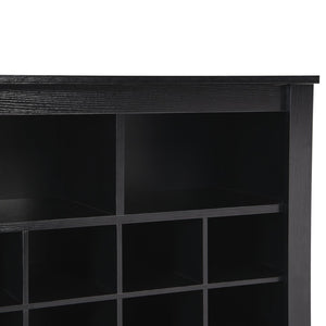 English Elm On-trend Rustic Brown Shoe Cubby Console Holds 24 Pairs with Curved Base Sideboard Black WF309308AAB