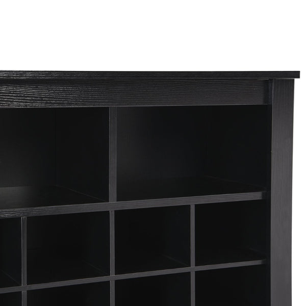 English Elm On-trend Rustic Brown Shoe Cubby Console Holds 24 Pairs with Curved Base Sideboard Black WF309308AAB