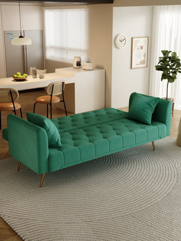 English Elm 71 Convertible Loveseat Sofa Bed Velvet Upholstered 2-Seater with Golden Legs, Retro Chic, 600lb Capacity Green W165880949