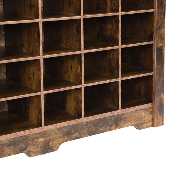 English Elm On-trend Rustic Brown Shoe Cubby Console Holds 24 Pairs with Curved Base Sideboard WF309308AAP