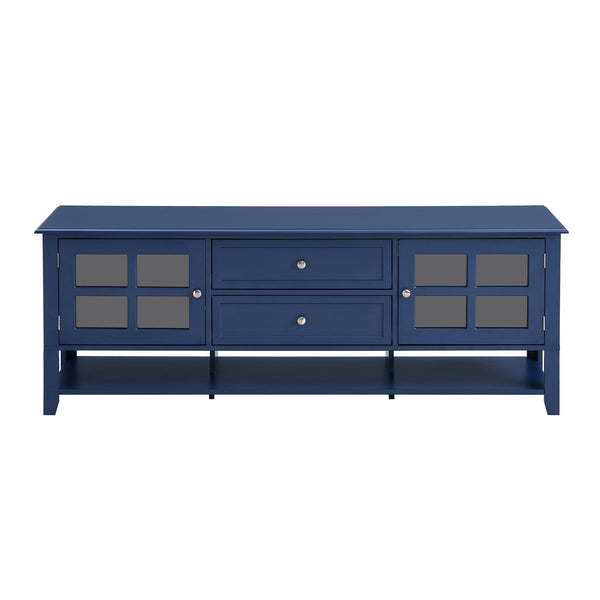 English Elm TV Stand with Modern Sleek Panel Design, Soft-Closing Drawers, Magnetic Doors & Sturdy Storage System Blue WF309280AAC