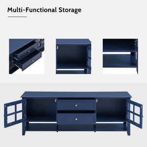 English Elm TV Stand with Modern Sleek Panel Design, Soft-Closing Drawers, Magnetic Doors & Sturdy Storage System Blue WF309280AAC