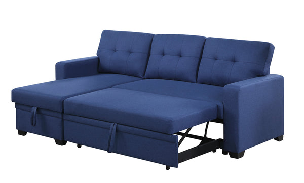English Elm Upholstered Convertible Pull-Out Sectional Sofa with Chaise and Removable Cushions for Guests Blue B102S00005
